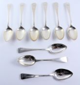 Set of five Georgian hallmarked silver teaspoons and a set of four approx 6oz ` Condition