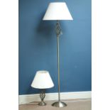 Satin pewter standard lamp and matching table lamp (This item is PAT tested - 5 day warranty from