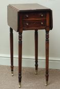 Georgian mahogany Pembroke drop leaf table work table, with two drawers, 51cm x 32cm,