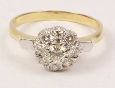 Brilliant cut diamond cluster ring tested to 18ct ring size S-T Condition Report
