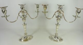 Pair of large silver plated three branch candelabra Condition Report <a