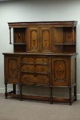 Early 20th century Jacobean style medium oak dresser with raised cupboard,