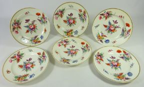 Set of six early 19th Century Derby plates hand painted with floral sprays and gilding (6)