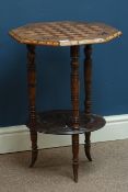 19th century inlaid walnut octagonal top occasional table, parquetry chessboard top,