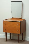 Retro teak two drawer dressing chest with mirror, W60cm,