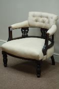 Edwardian walnut framed tub shaped upholstered armchair Condition Report <a
