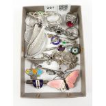 Aksel Holmsen enamel butterfly brooch, other enamel and stone set jewellery stamped silver,