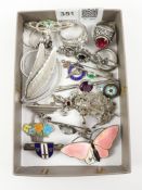 Aksel Holmsen enamel butterfly brooch, other enamel and stone set jewellery stamped silver,