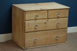 Victorian pine chest fitted with two short and two long drawers, moulded glass handles, W88cm,