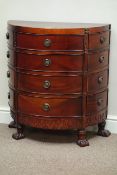 Reproduction mahogany demi-lune ten drawer chest (W68cm, H75cm, D34cm),