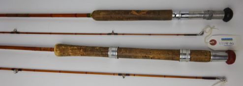 Redpath of Kelso 7ft split cane two piece spinning rod and an 8ft split cane two piece trout rod in