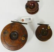 Nottingham type wooden centre pin trotting reel with brass star back and check,