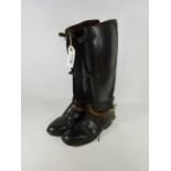 Pair of Gentleman`s Black Leather Riding Boots, with laced ankles and chromed spurs,
