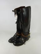 Pair of Gentleman`s Black Leather Riding Boots, with laced ankles and chromed spurs,