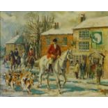 'Hunt by the Village Pub', oil on canvas signed and dated L Birch '68,
