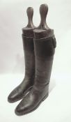 Pair of Gentleman`s Black Leather Riding Boots, beech boot trees stamped S. Allan & Co.