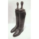Pair of Gentleman`s Black Leather Riding Boots, beech boot trees stamped S. Allan & Co.