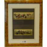 Two 19th Century Silk Stevengraphs by Thomas Stevens 'The Meet' and 'The Water Jump', framed as one,