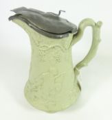 Victorian Hunting jug relief decorated with figures and vines, rustic branch handle,