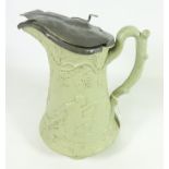 Victorian Hunting jug relief decorated with figures and vines, rustic branch handle,