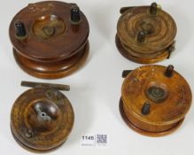 Four Nottingham type wooden centre pin fishing reels (4) Condition Report <a