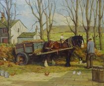 R R Berry (British 20th century): Farmyard at Twiston near Pendle, oil on canvas signed,