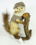 Taxidermy - Countryman Pine Marten with waistcoat, cap & pipe on a branch,