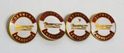 Derwent Foxhounds - two red & white enamel pin badges and two lapel badges (4) Condition