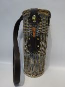 Wicker insulated bottle carrier with carry strap & opener in pocket,