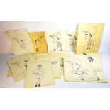 Collection of original pen, ink and pencil caricatures of Jockeys c1940's-50's by Frank R Thompson,