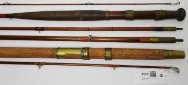 Vintage Farlow and Co three piece greenheart rod with brass ferrules, No.