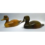 Pair of Canadian Hummel Decoy Ducks, carved and painted as 'Harlequin & Teal,