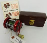 ABU Ambassadeur 6000 multiplier fishing reel, red anodised finish with spares, spanner,