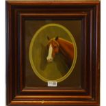Head portrait of a chestnut Hunter with white blaze, oil on canvas, framed oval,