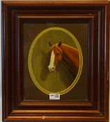 Head portrait of a chestnut Hunter with white blaze, oil on canvas, framed oval,