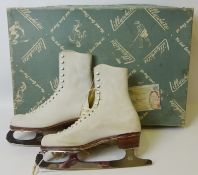 Skating - Pair of 1960's Lillywhites white leather Ice Skates with chrome blades in original box,