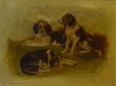 Late 19th century portrait of three dogs, oil on canvas, signed E.