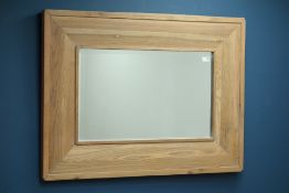 Rectangular oak wall mirror, bevelled glass,