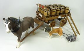 Beswick Shire Horse with wooden ale cart and barrels and a Beswick St.