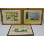 Man Seated and Farm Scene, pair watercolours indistinctly signed Reece? and Sheep Grazing,