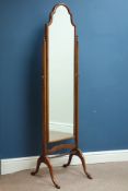 20th century walnut cheval mirror with shaped top,