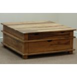 Exotic hardwood square coffee table, with two drawers, 93cm x 93cm,