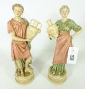 Pair of Royal Dux figurines of male and female water carriers,