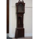 19th century mahogany and rosewood banded longcase clock, swan neck pediment with turned supports,