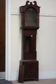 19th century mahogany and rosewood banded longcase clock, swan neck pediment with turned supports,