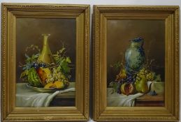 Still Life of Fruit and Vases, pair oil on canvas signed and dated E E Smith '19,