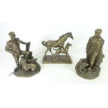 Two resin bronzed Hunting groups and a similar horse sculpture (3) Condition Report