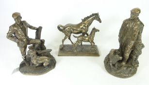 Two resin bronzed Hunting groups and a similar horse sculpture (3) Condition Report