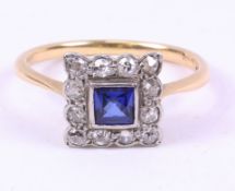 Art Deco diamond and sapphire ring stamped 18ct plat Condition Report Size