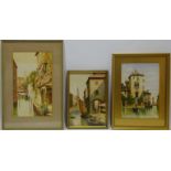 Venetian Canal Scenes, three 20th Century watercolours signed and dated F.